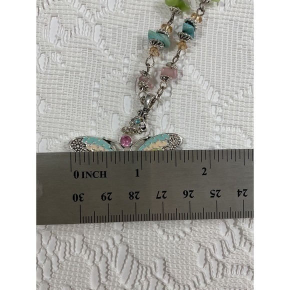 Butterfly Pendant Necklace Multicolor Enamel Rhinestone - Picture 9 of 16